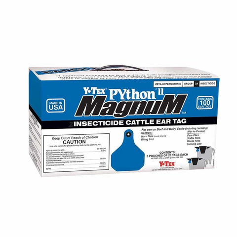 Y-Tex Insecticide Box of PYthon II Magnum Blank Tags With Buttons (100/box) - Synergized Pyrethroid