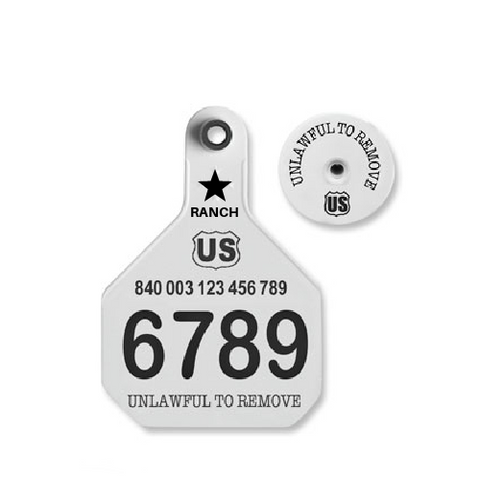 Y-Tex AA Large 4* Custom 2 Sides Tag With Button - Tamperproof - USDA 840 Visual