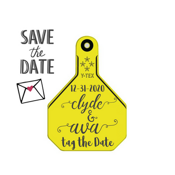 Tag the Date wedding announcements use personalized Ear Tags