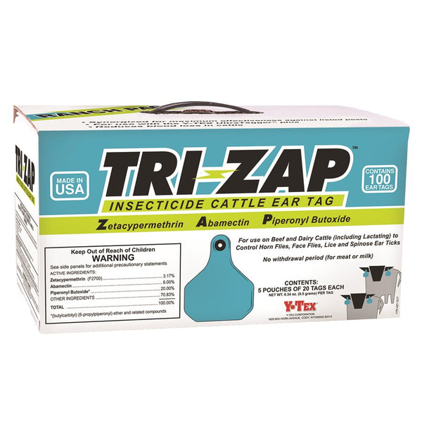 Y-Tex Insecticide Box of TRI-ZAP Blank Tags With Buttons (100/box) - Synergized Combination of Pyrethroid and Macrocyclic Lactone