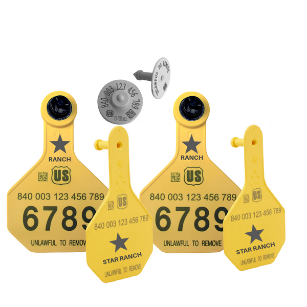 Y-Tex - Dairy Double - 2 AA Large 4* Custom 1 Side Tags With Medium 3* Male Custom 1 Side Tags - Tamperproof - Matched Set - HDX