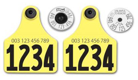 Allflex - Dairy Double - 2 Global Large Numbered 1 Side Tags With Buttons - Tamperproof - USDA 840 Matched Set - HDX