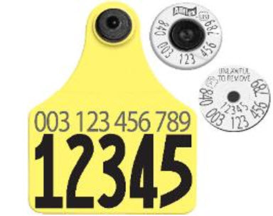 Allflex Global Large Numbered 1 Side Tag With Button - Tamperproof - Matched Set - USDA 840 HDX