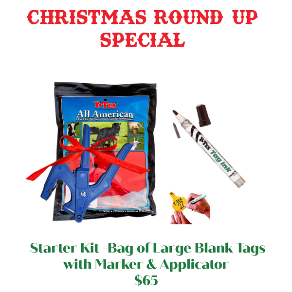 Cowboy Starter Set - 25 Y-Tex Large Blank Tags with Marker & Applicator