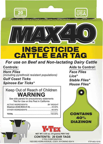 Y-Tex Insecticide Box of MAX40 Blank Tags With Buttons (20/box) - Organophosphate - 40% Diazinon