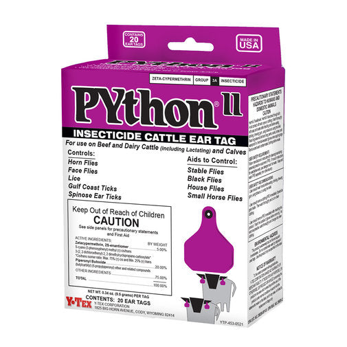 Y-Tex Insecticide Box of PYthon II Blank Tags With Buttons (20/box) - Synergized Pyrethroid