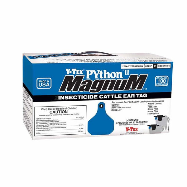 Y-Tex Insecticide Box of PYthon II Magnum Blank Tags With Buttons (100/box) - Synergized Pyrethroid