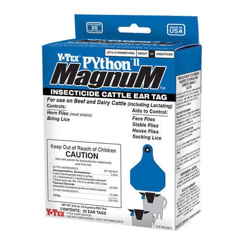 Y-Tex Insecticide Box of PYthon II Magnum Blank Tags With Buttons (20/box) - Synergized Pyrethroid