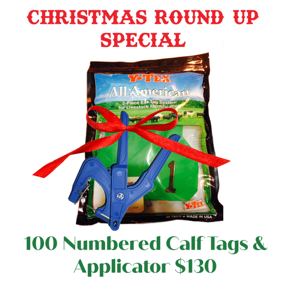 100 Y-Tex Numbered 1 to 100 Calf Ear Tags with Free Applicator