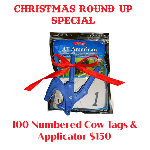 100 Y-Tex Numbered 1 to 100 Cow Size Ear Tags with Free Applicator