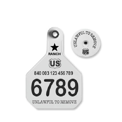 Y-Tex AA Large 4* Custom 1 Side Tag With Button - Tamperproof - USDA 840 Visual