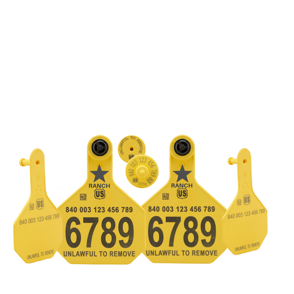 Y-Tex - Dairy Double - 2 AA Large 4* Custom 1 Side Tags With Medium 3* Male Blank Tags - Tamperproof - Matched Set - FDX