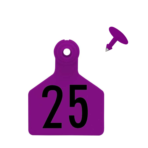 Dark Purple Z-Tag Bag of Stockman 2-Piece Calf Pre-Numbered (1 to 25) Tags With Buttons (25/bag)