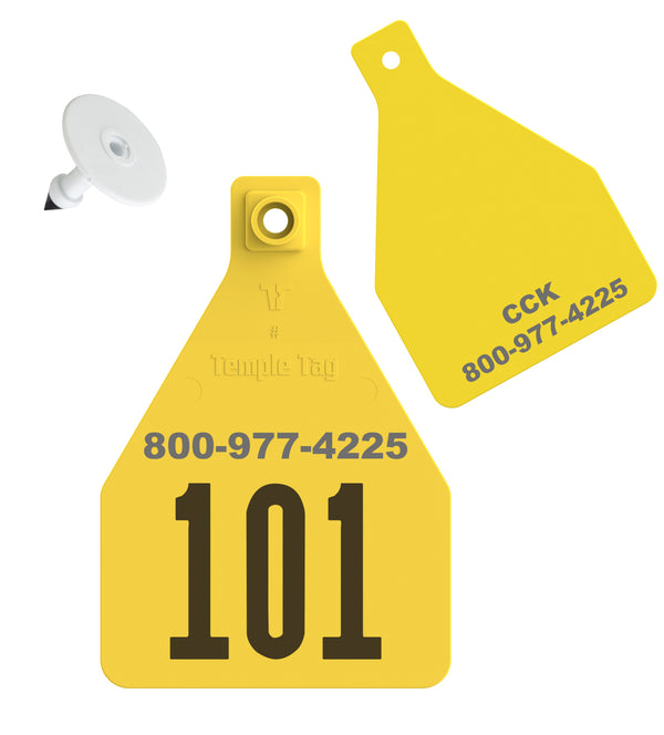Temple Herdsman Large Cow Custom Both Sides Ear Tag with Button
