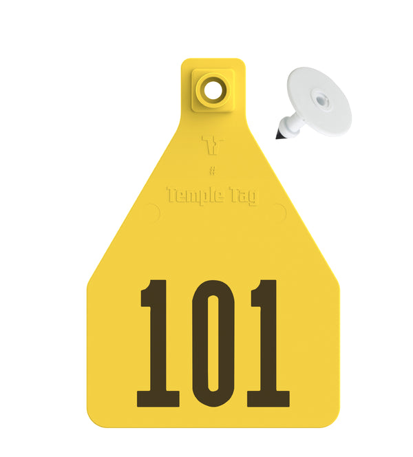 Temple Herdsman Large Cow Numbered 1 Side Ear Tag with Blank Button
