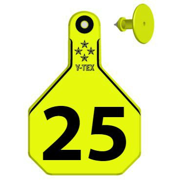 Y-Tex AA Bag of Large 4* Pre-Numbered Tags With Buttons (25/bag)
